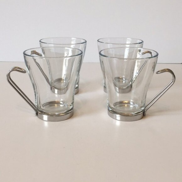 4 Vintage MCM VITROSAX Italy Glass Coffee Cappuccino Mugs Tea Cups Metal Handle - Picture 2 of 6